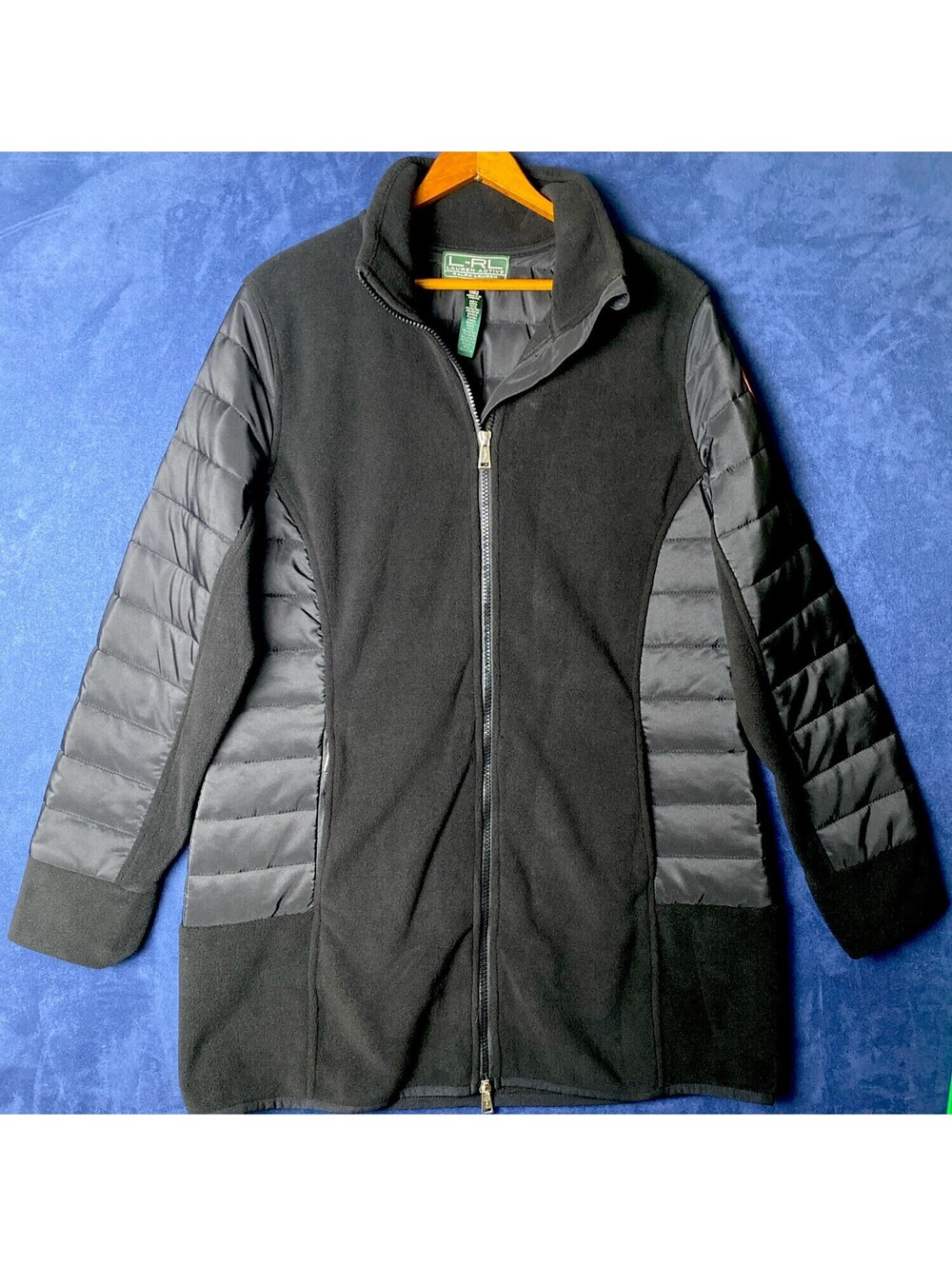 Ralph Lauren Active Hybrid Puffer Jacket Fleece Gingham Plaid Sz M Black